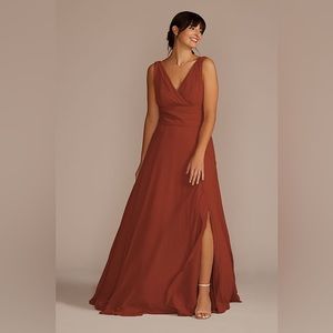 David’s Bridal Long Chiffon Bridesmaid Dress in Color Cinnamon size 10.
